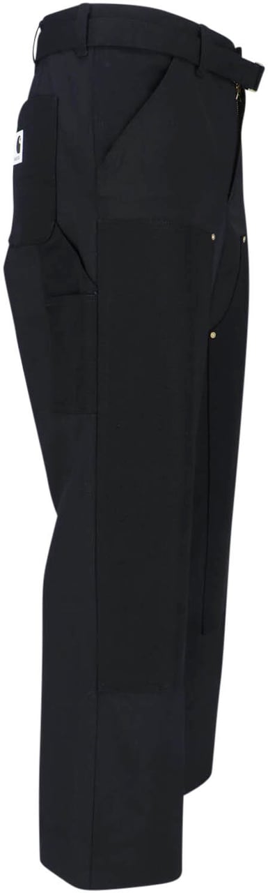 Sacai Double Knee Pants Sacai X Carhartt Wip With Belted Mid-Rise Zwart