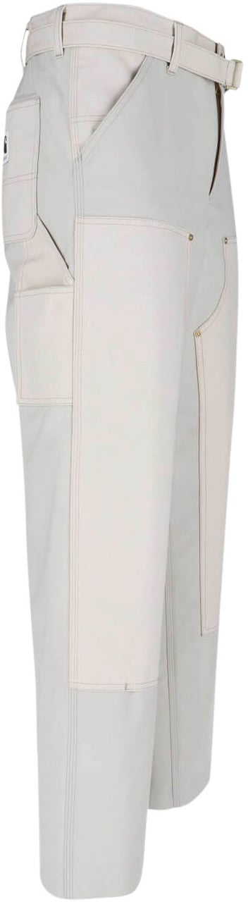 Sacai Double Knee White Pants With Mid-Rise Waist And Reinforced Patches Wit