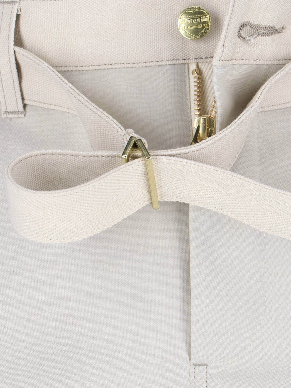 Sacai Double Knee White Pants With Mid-Rise Waist And Reinforced Patches Wit