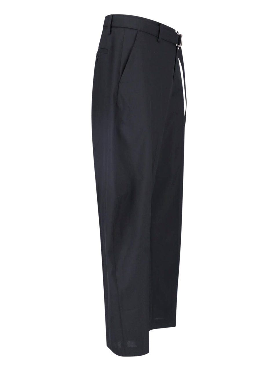Sacai Mid-Rise Wide-Leg Trousers with Removable Belt and Structured Pockets Zwart