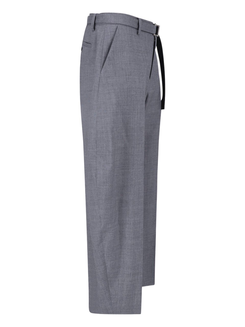 Sacai Tailored Wide-Leg Trousers with Adjustable Belt and Relaxed Fit Grijs