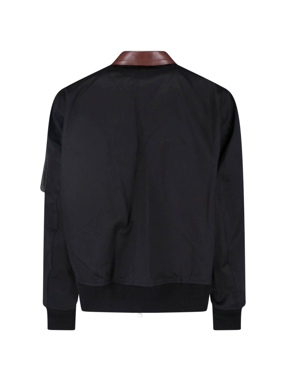 Sacai Black Cotton Leather Collar Jacket Zwart
