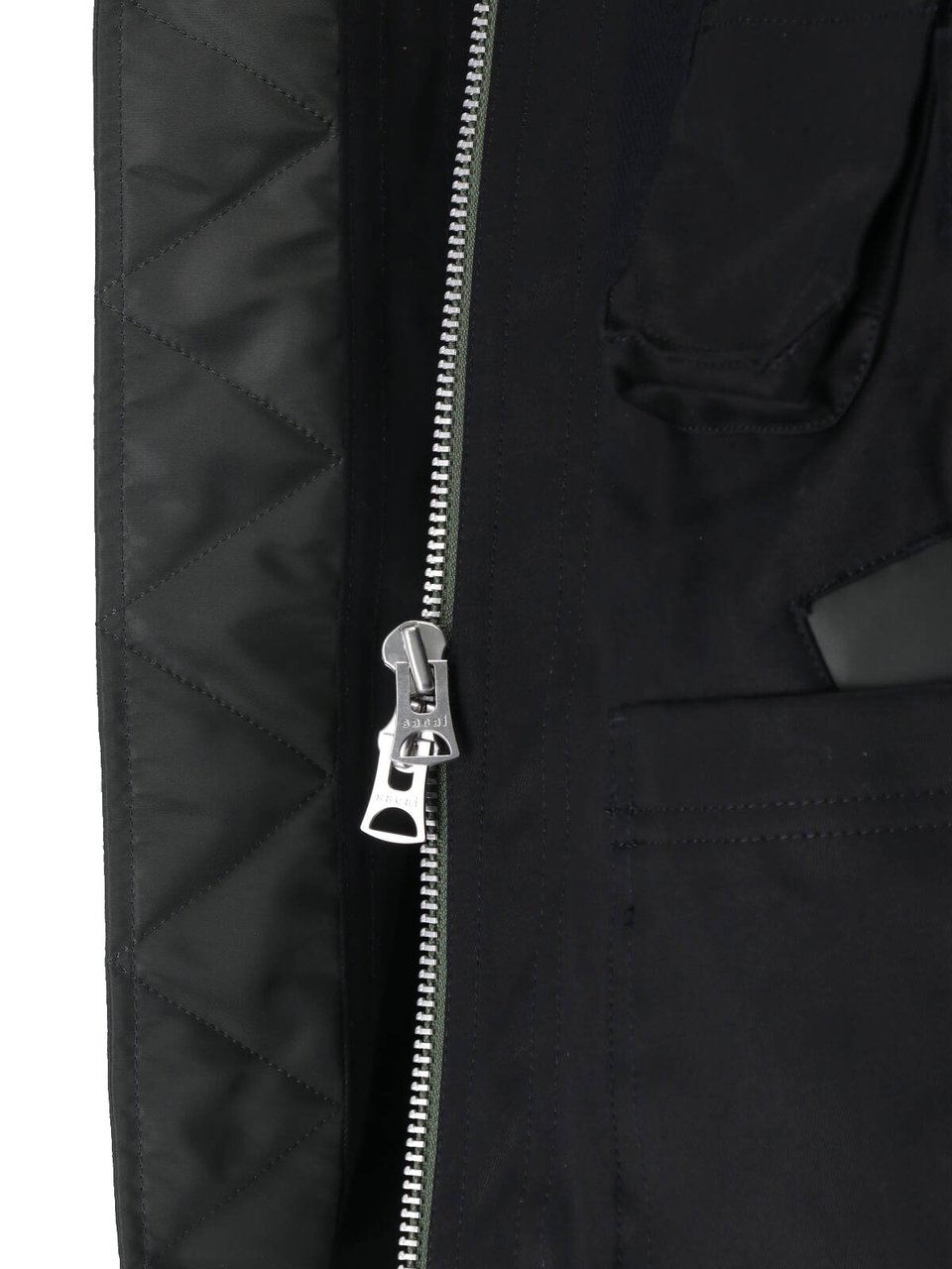Sacai Black Cotton Leather Collar Jacket Zwart