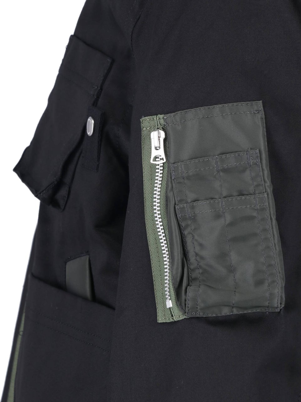 Sacai Black Cotton Leather Collar Jacket Zwart