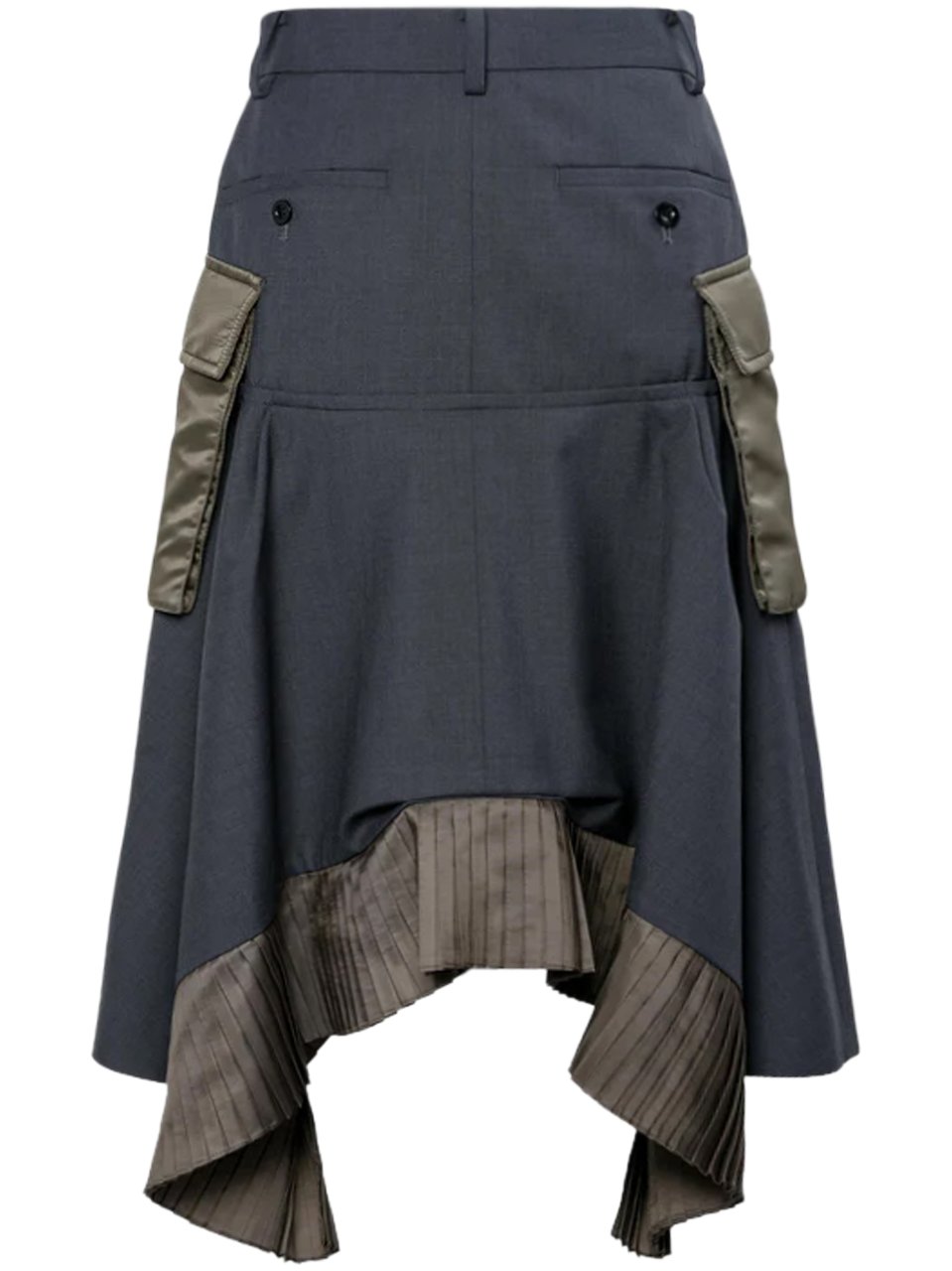 Sacai Asymmetrical Hem Midi Skirt with Pleated Detailing Grijs