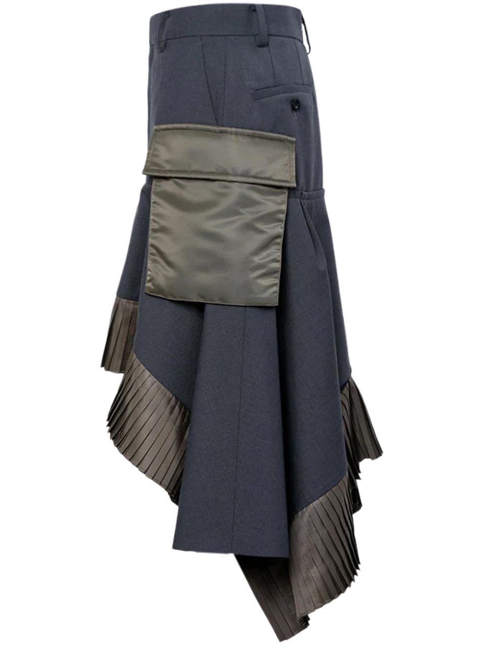 Sacai Asymmetrical Hem Midi Skirt with Pleated Detailing Grijs