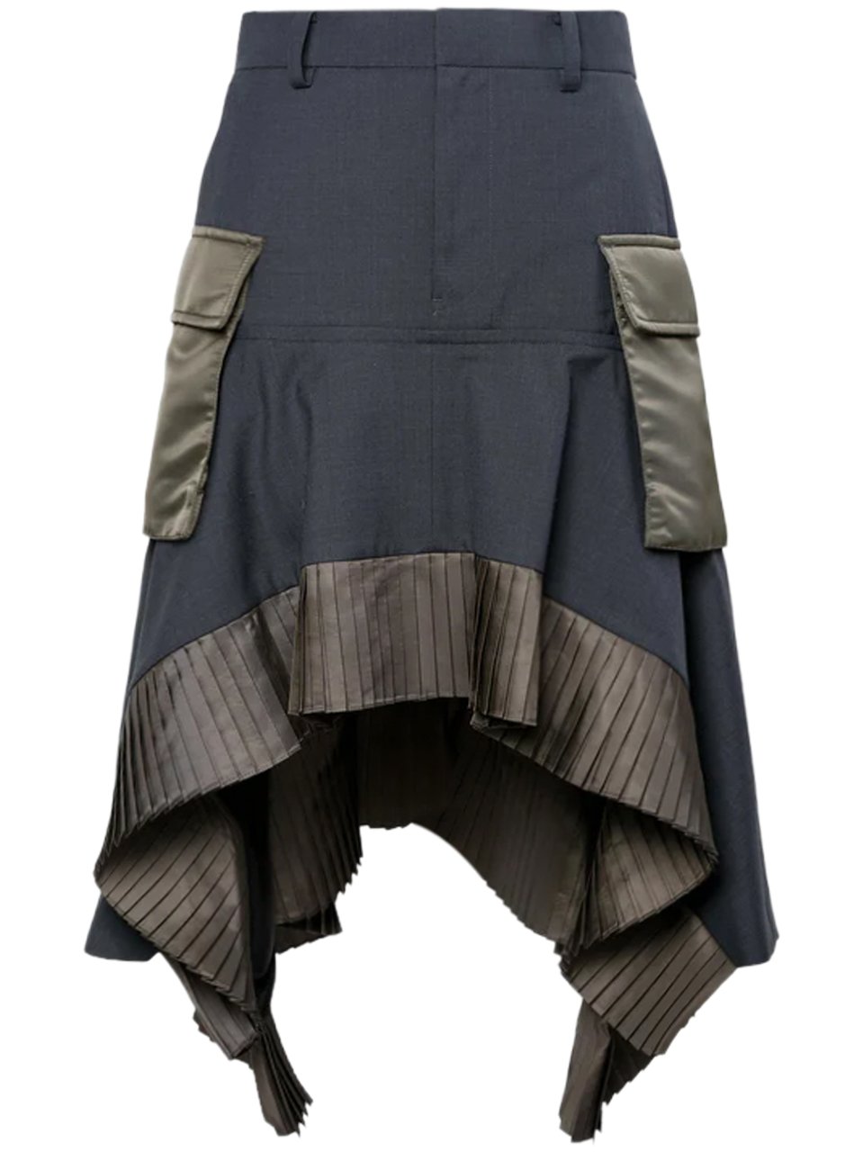 Sacai Asymmetrical Hem Midi Skirt with Pleated Detailing Grijs