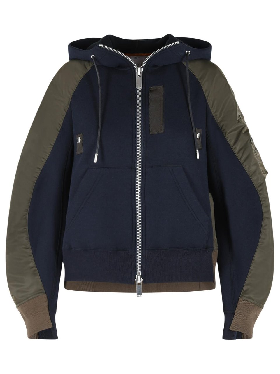 Sacai Hoodie In Navy Cotton And Khaki Blend Zwart