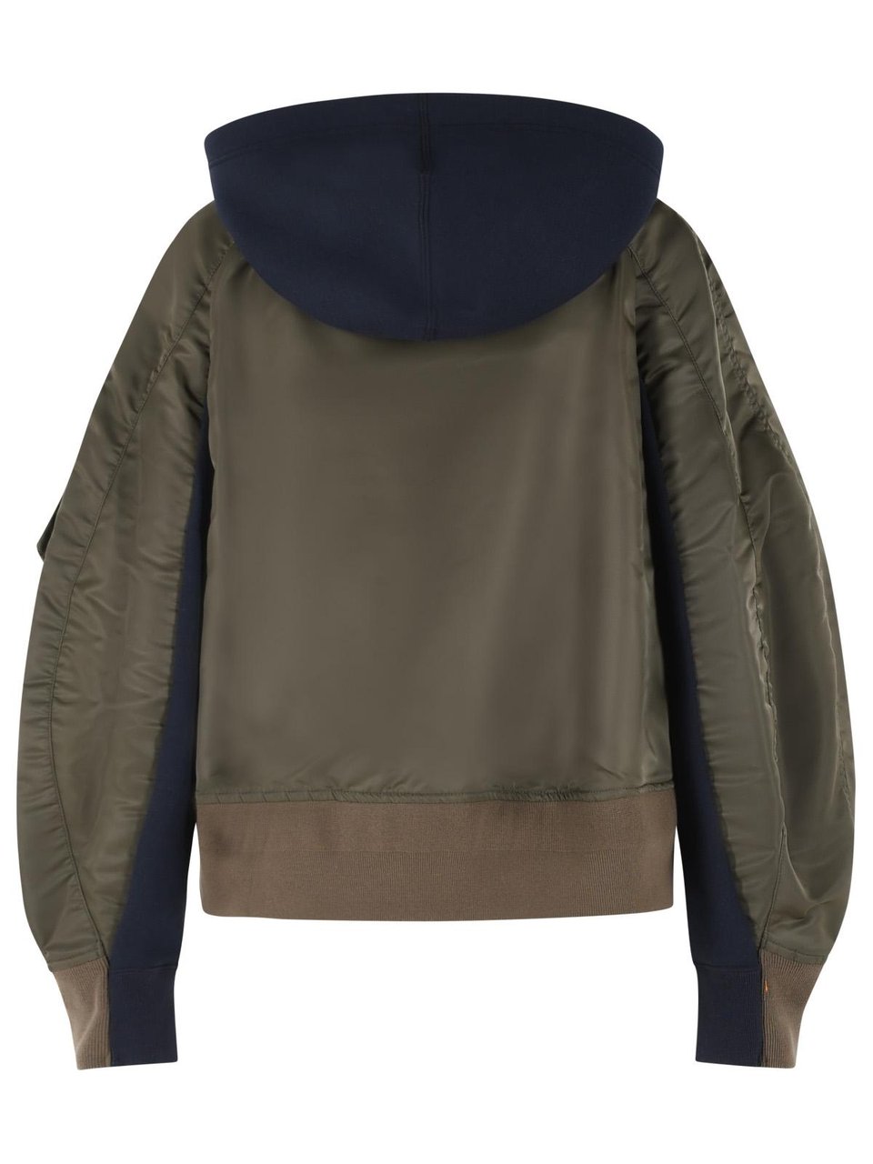 Sacai Hoodie In Navy Cotton And Khaki Blend Zwart
