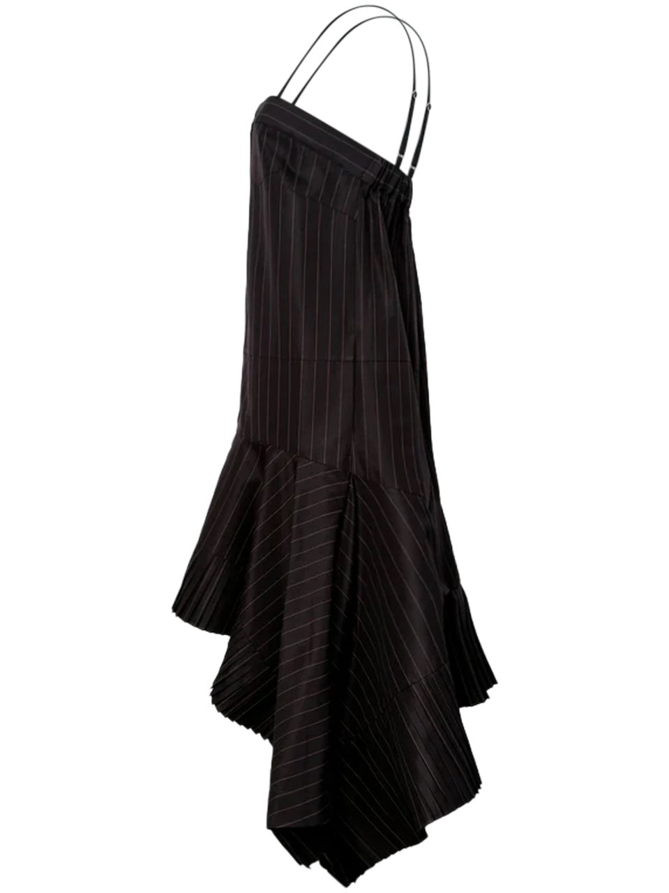Sacai Chalk Stripe Mini Dress with Asymmetrical Hemline Zwart