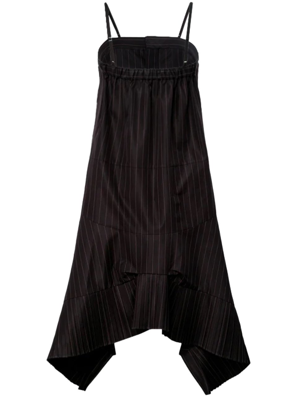 Sacai Chalk Stripe Mini Dress with Asymmetrical Hemline Zwart
