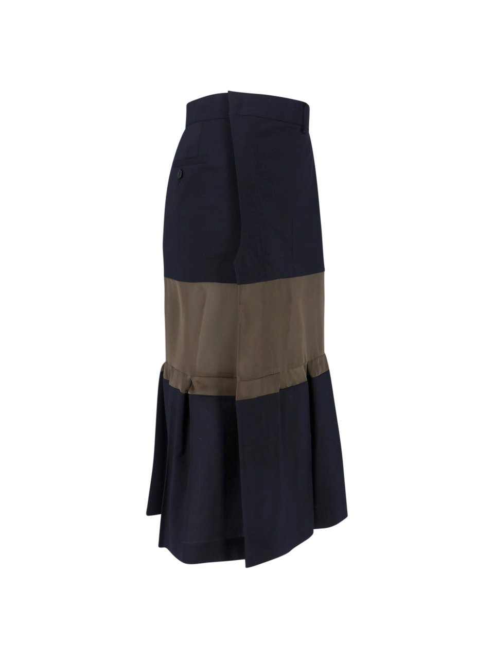 Sacai Black Panel Design Wool Midi Skirt Zwart