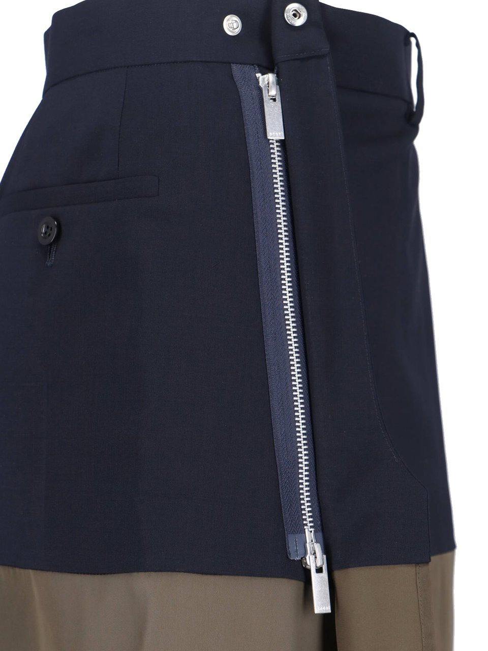 Sacai Black Panel Design Wool Midi Skirt Zwart