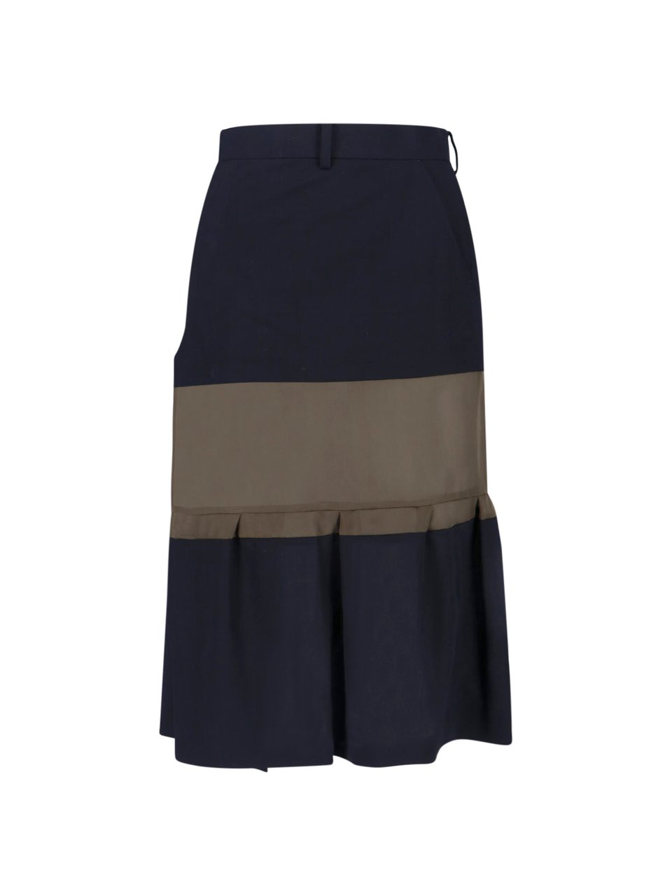 Sacai Black Panel Design Wool Midi Skirt Zwart