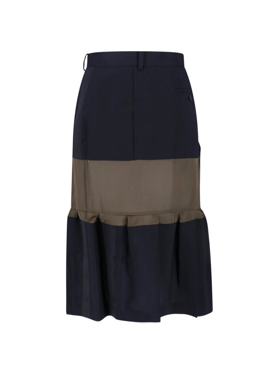 Sacai Black Panel Design Wool Midi Skirt Zwart