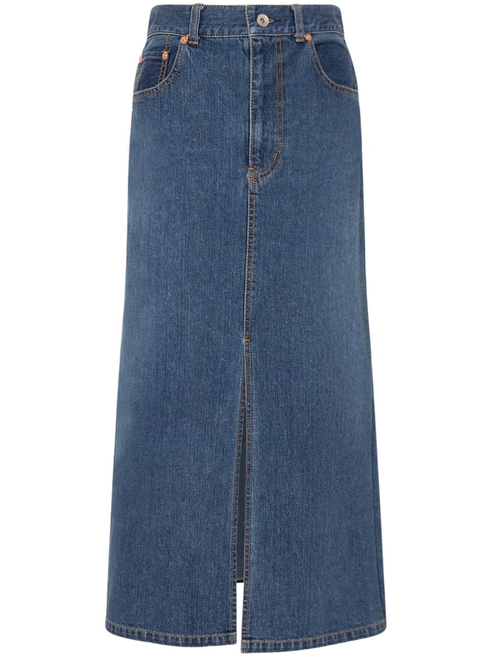 Sacai Mid-Length Denim Skirt with Flared Design Groen