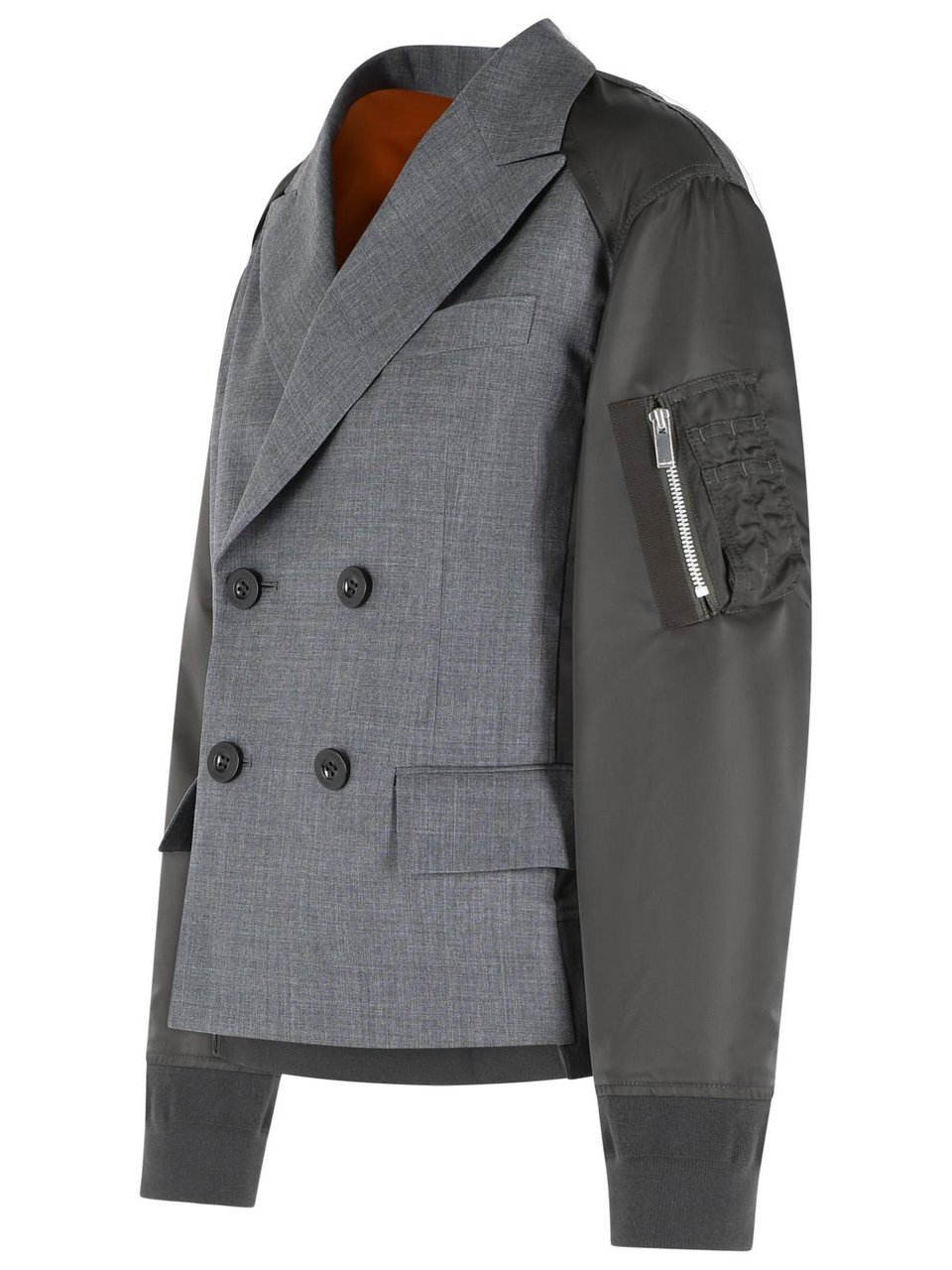 Sacai Blazer In Grey And Green Wool Blend Grijs