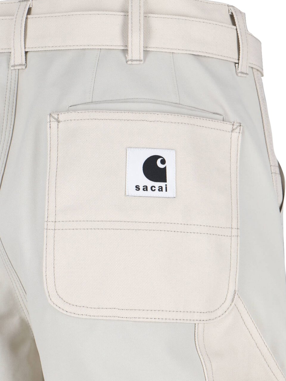 Sacai Double Knee White Pants With Mid-Rise Waist And Reinforced Patches Wit