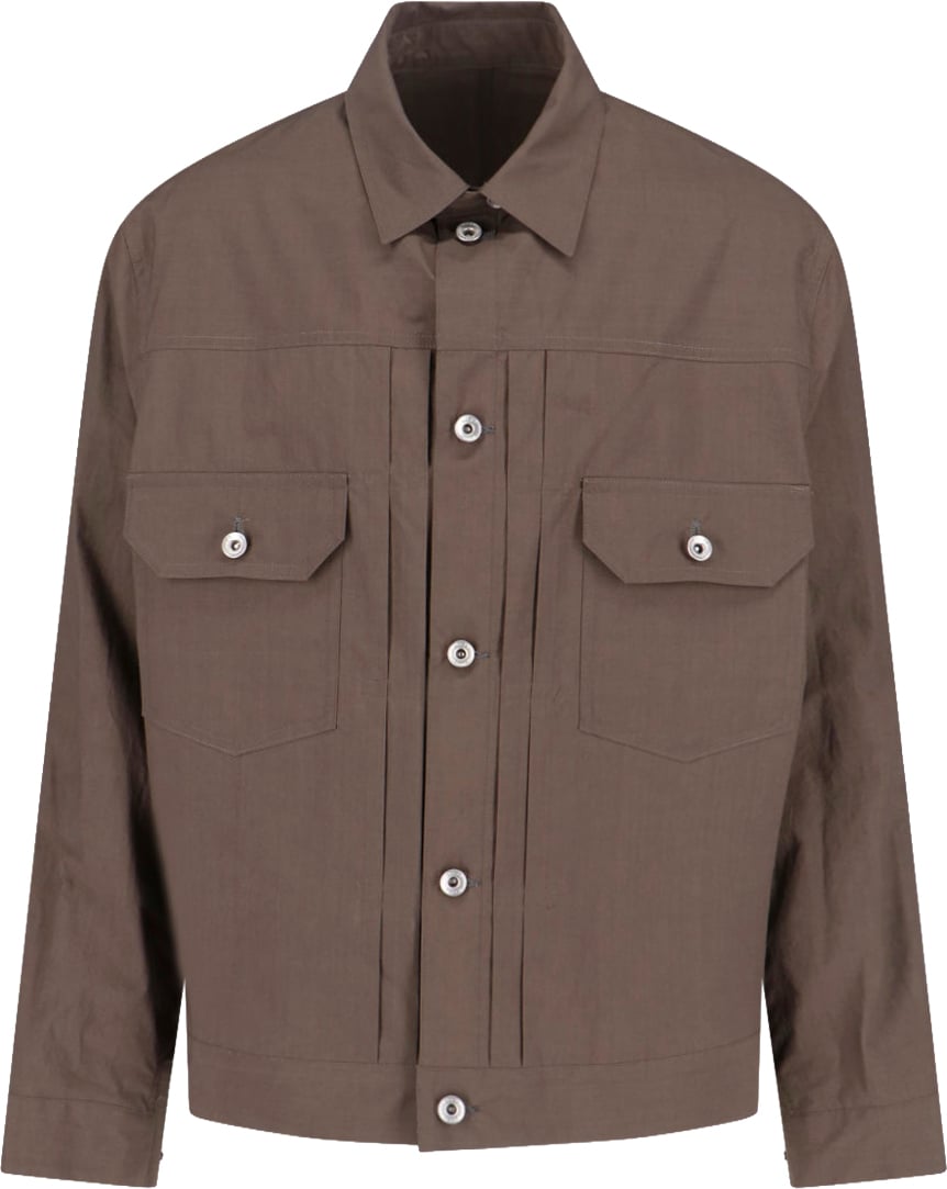 Sacai Layered Beige Jacket With Dynamic Textures And Zip Closure Bruin