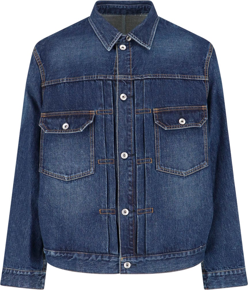 Sacai Layered Design Casual Jacket With Structured Silhouette Blauw