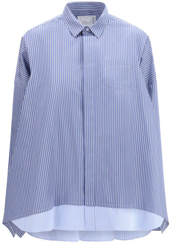 Sacai Sacai Blue Cotton Pattern Shirt Blauw