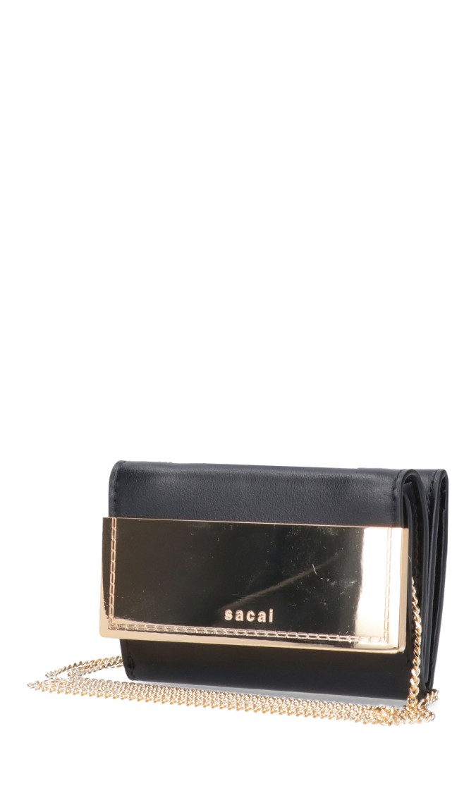 Sacai Rectangular Black Wallet With Gold-Tone Accent Zwart
