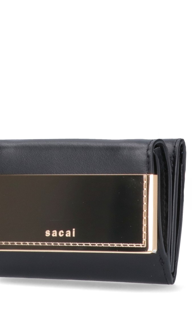 Sacai Rectangular Black Wallet With Gold-Tone Accent Zwart