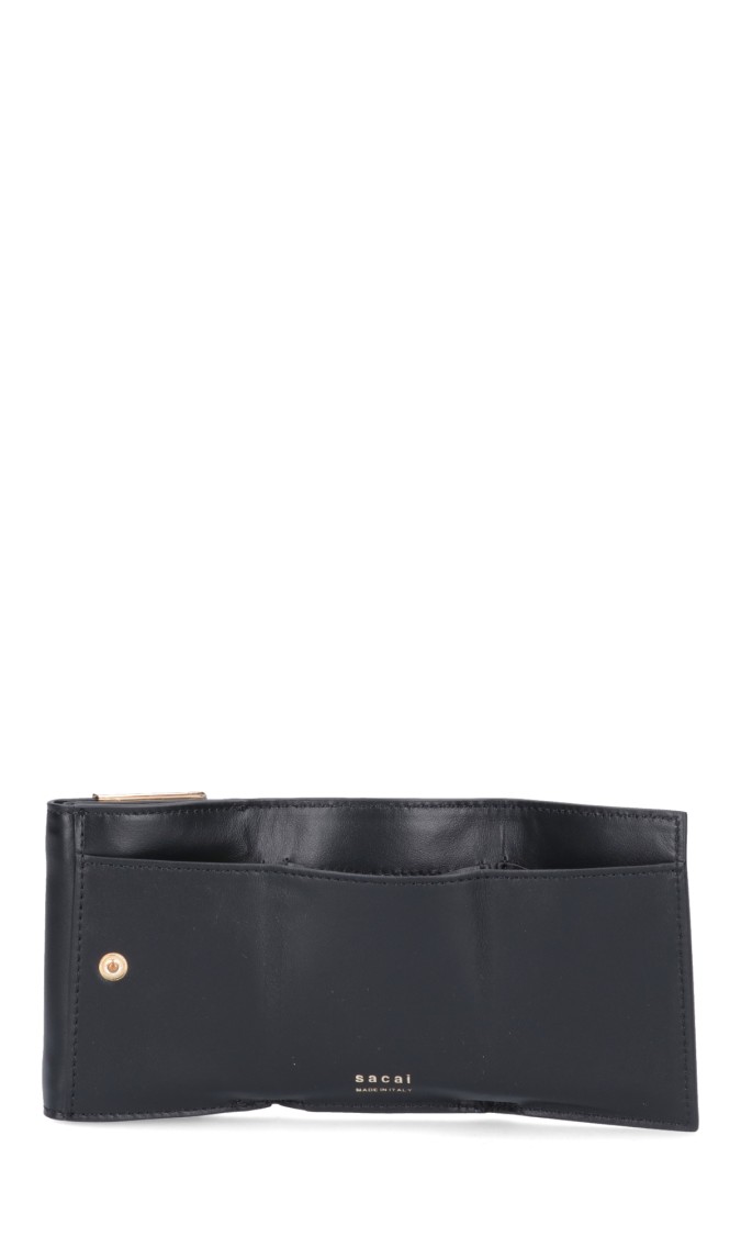 Sacai Rectangular Black Wallet With Gold-Tone Accent Zwart