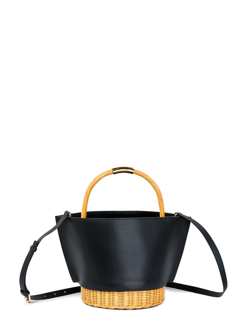 Sacai Medium Leather and Rattan Basket Ba Zwart