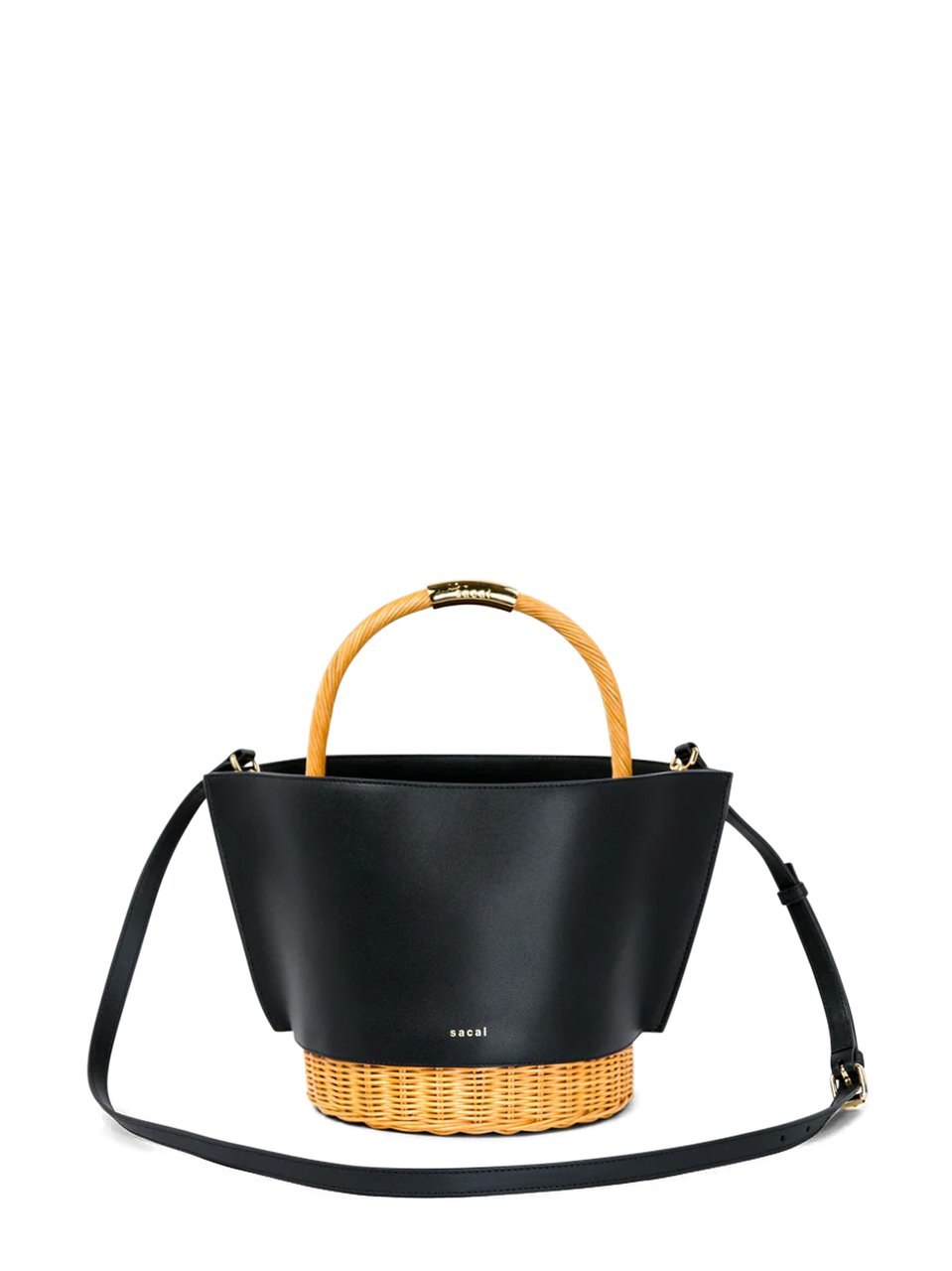 Sacai Medium Leather and Rattan Basket Ba Zwart
