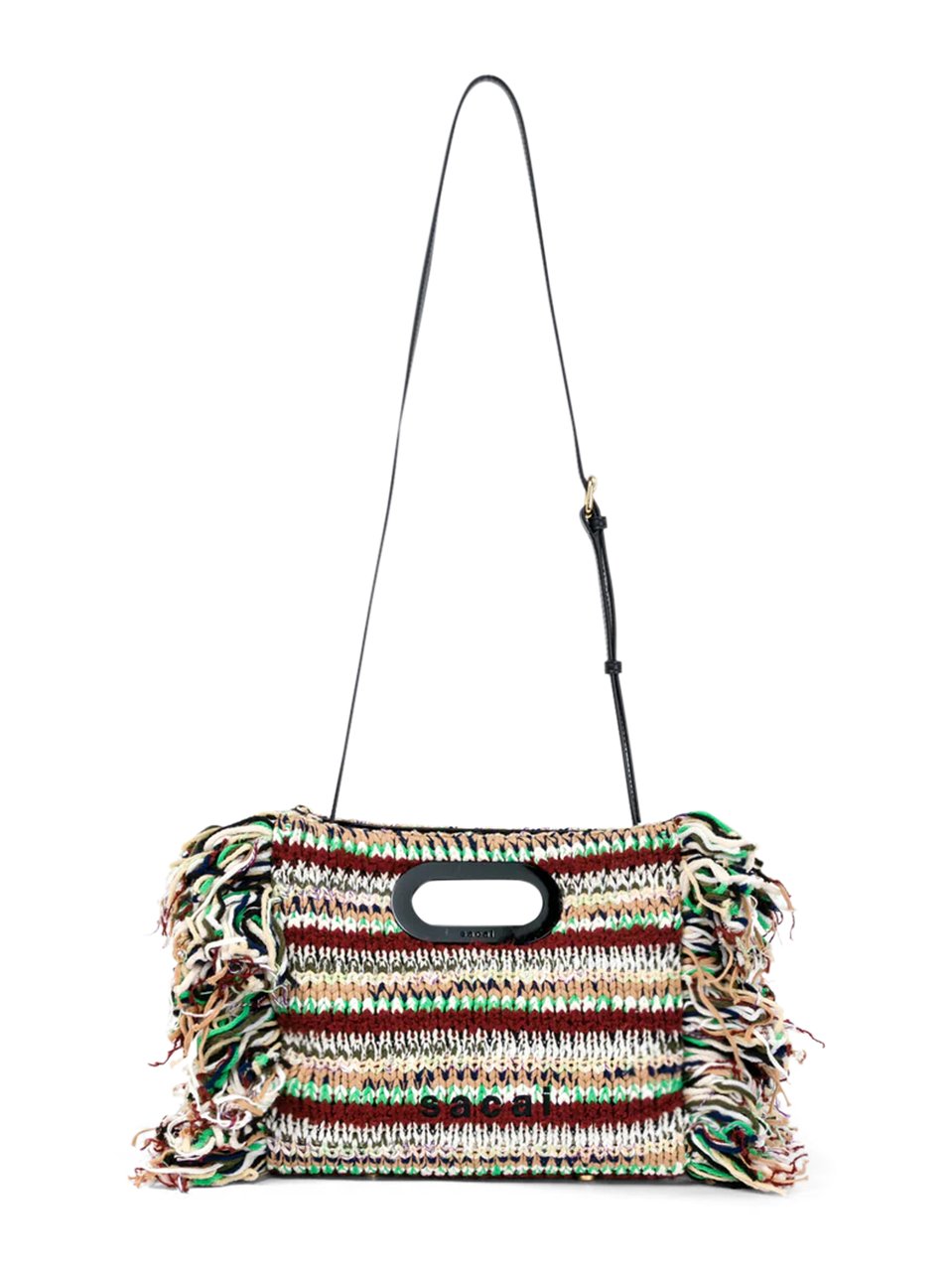 Sacai Small Multi-Color Knit Shopper Bag with Fringed Edges Grijs