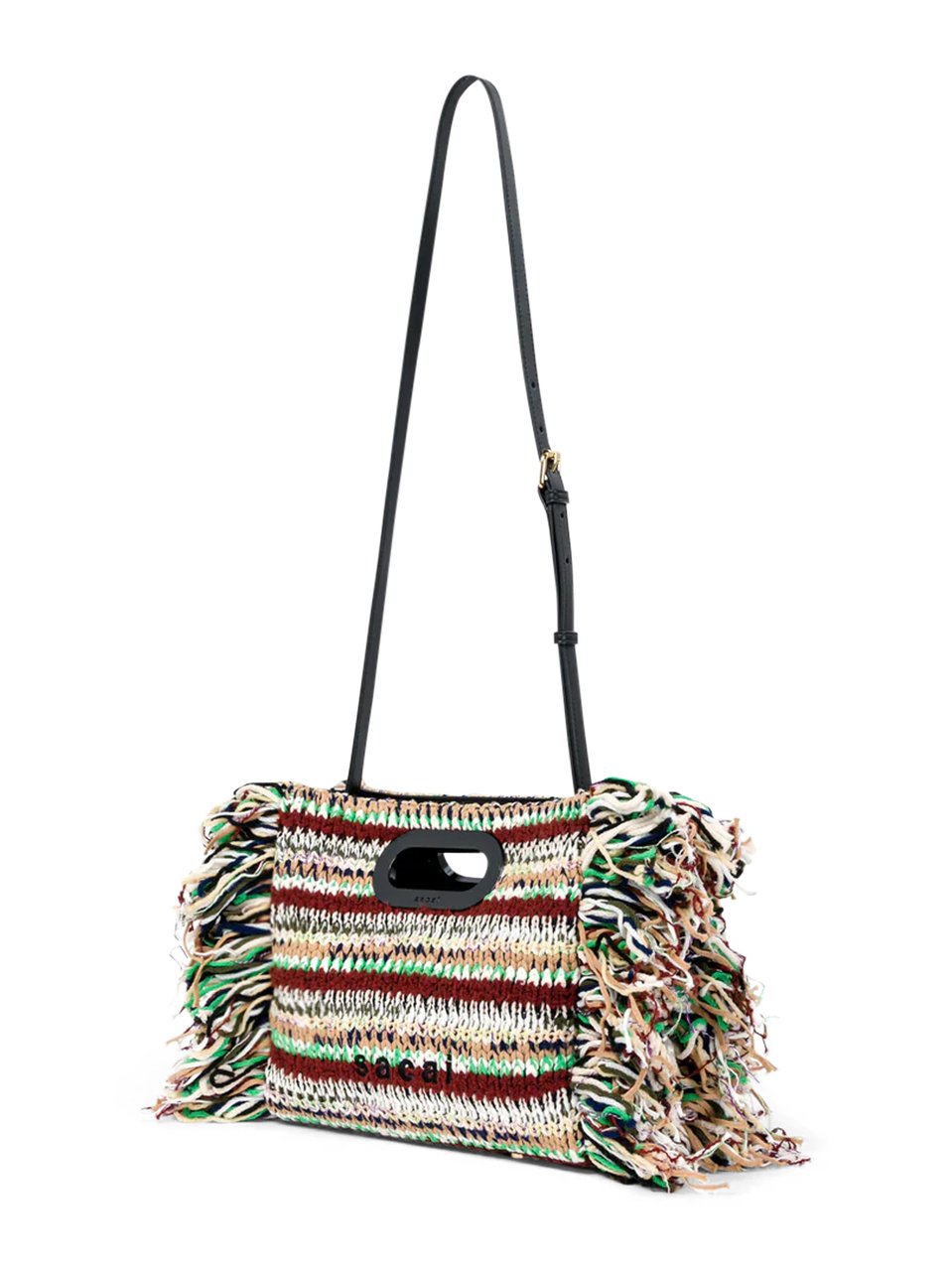 Sacai Small Multi-Color Knit Shopper Bag with Fringed Edges Grijs