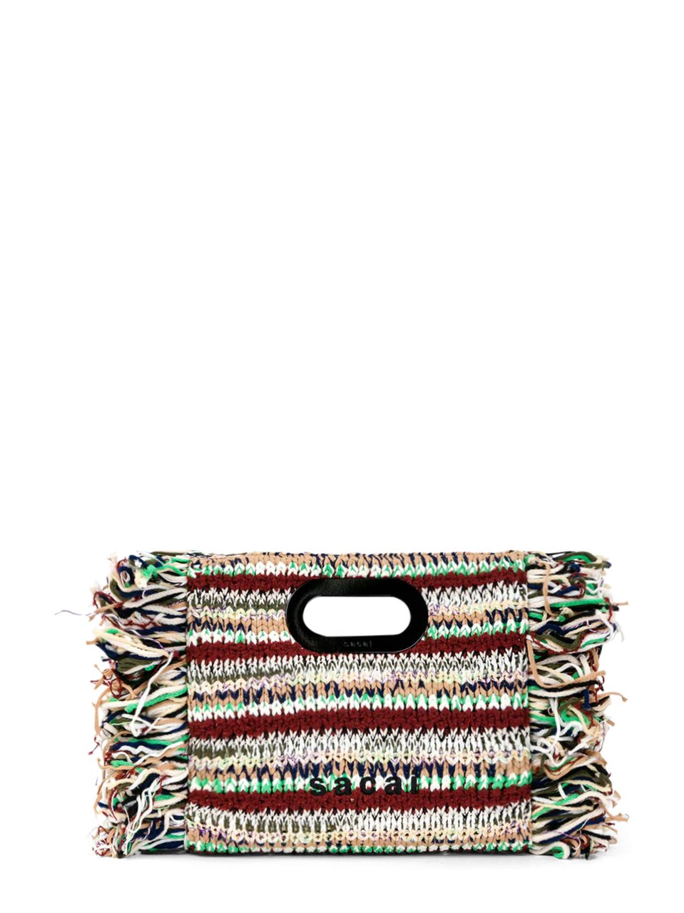 Sacai Small Multi-Color Knit Shopper Bag with Fringed Edges Grijs