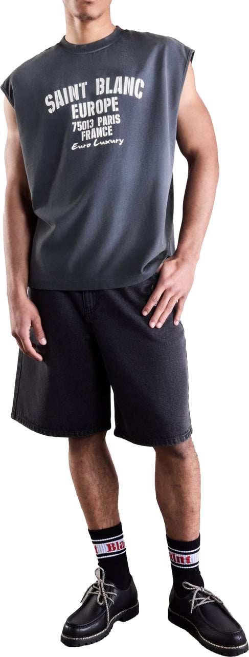 Saint Blanc Oval Logo Denim Short Zwart