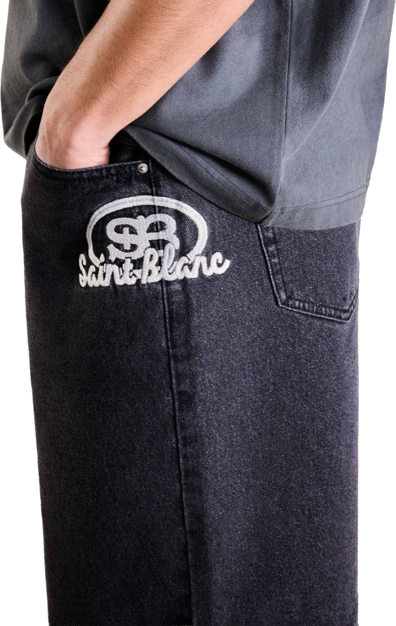 Saint Blanc Oval Logo Denim Short Zwart