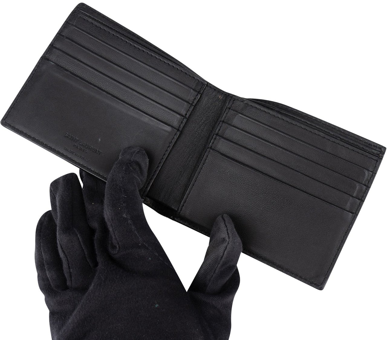 Saint Laurent Saint Laurent Croc Embossed Leather Bifold Wallet Zwart