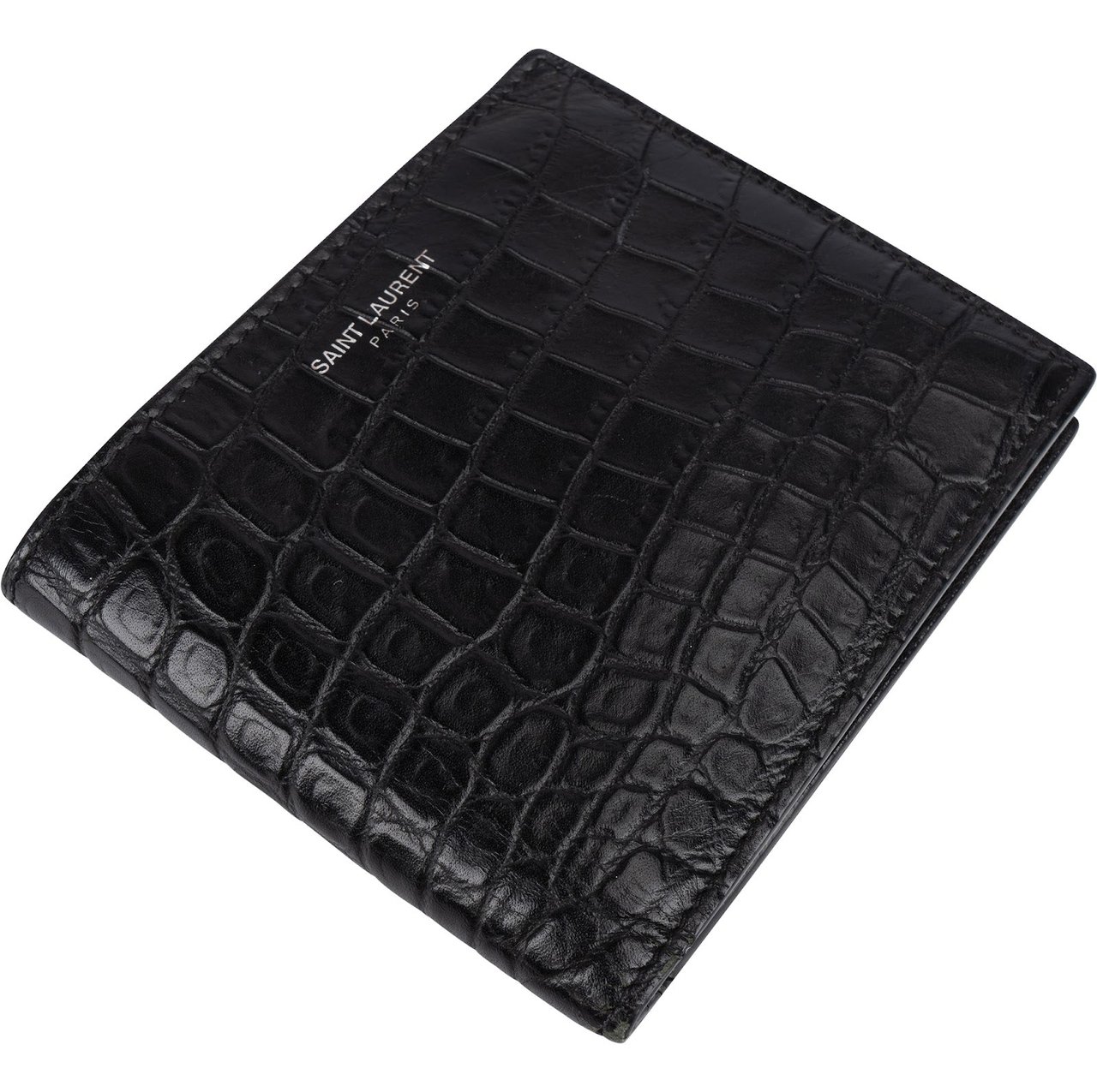 Saint Laurent Saint Laurent Croc Embossed Leather Bifold Wallet Zwart