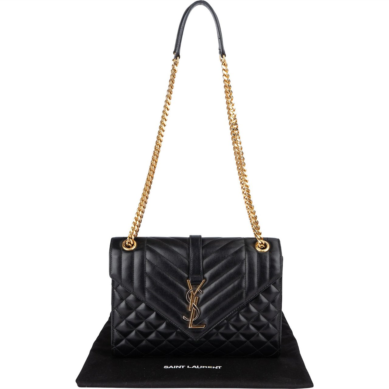 Saint Laurent Saint Laurent Quilted Leather Envelope Medium Crossbody Bag Zwart