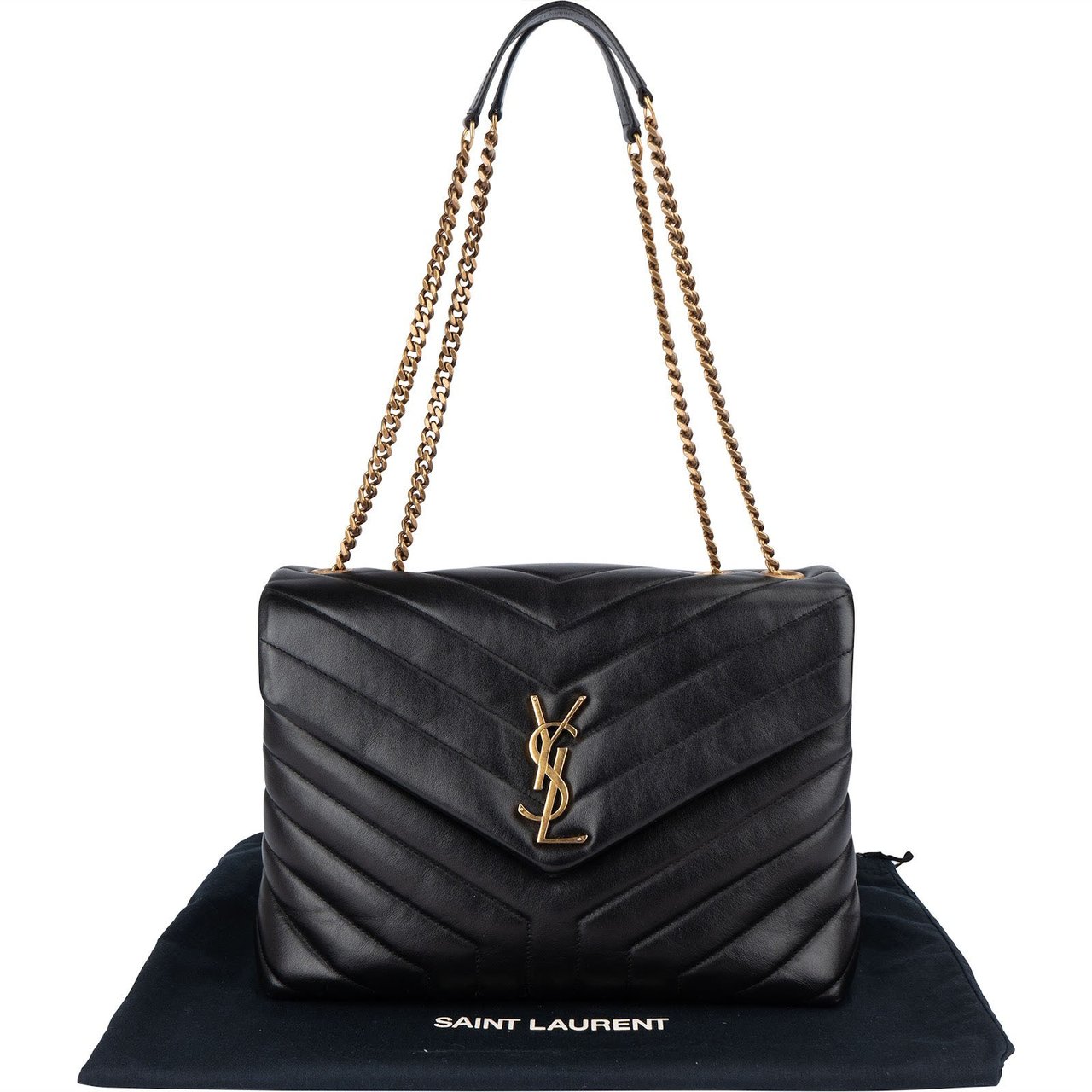 Saint Laurent Saint Laurent Quilted Leather Medium Loulou Crossbody Bag Zwart