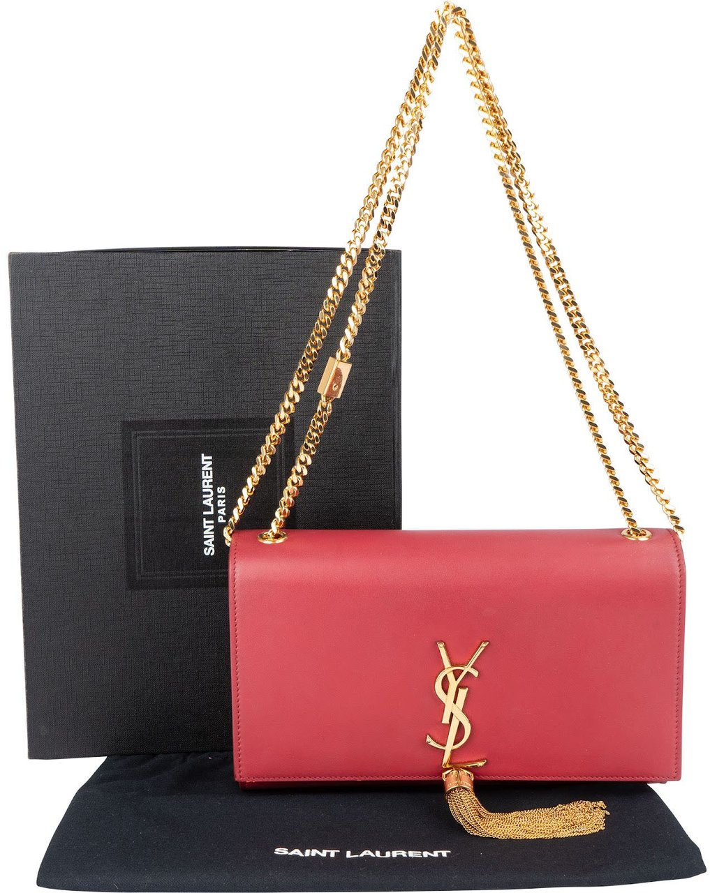 Saint Laurent Saint Laurent Leather Kate Tassel Chain Crossbody Bag Rood