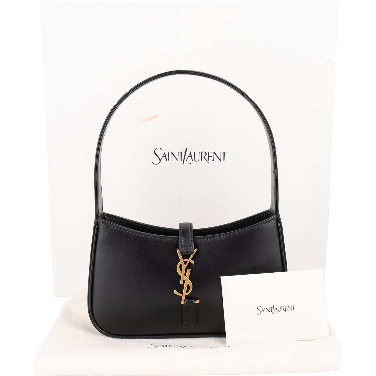 Saint Laurent Black Leather 5 à 7 Mini Hobo Handbag Zwart