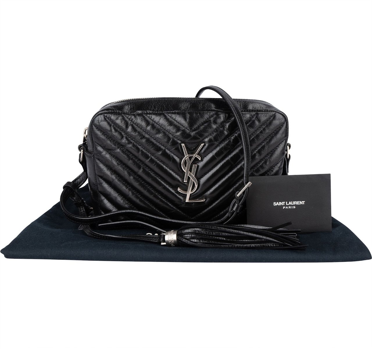 Saint Laurent Quilted Leather Lou Camera Crossbody Bag Zwart