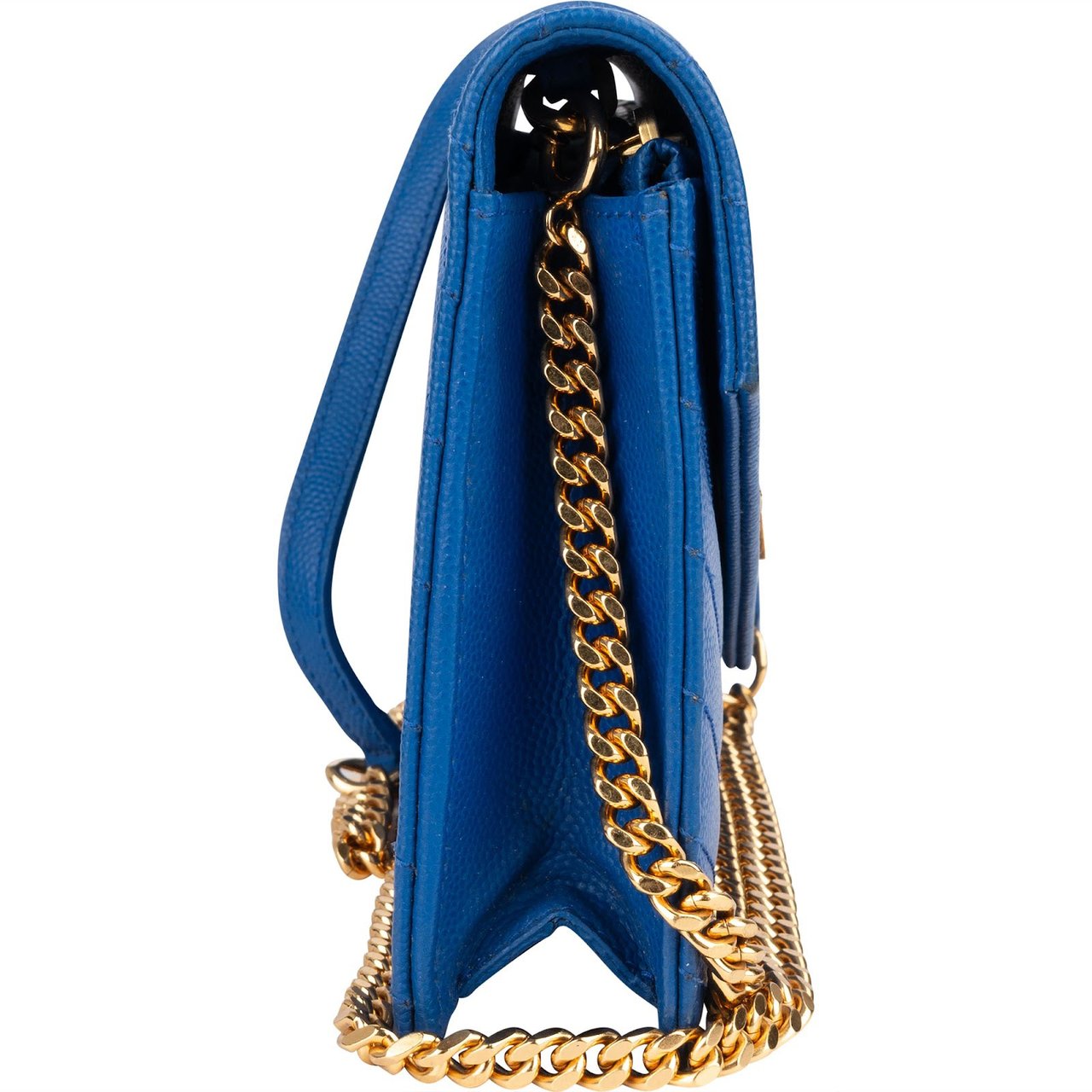 Saint Laurent Saint Laurent Chevron Grain de Poudre Wallet On Chain Crossbody Bag Blauw