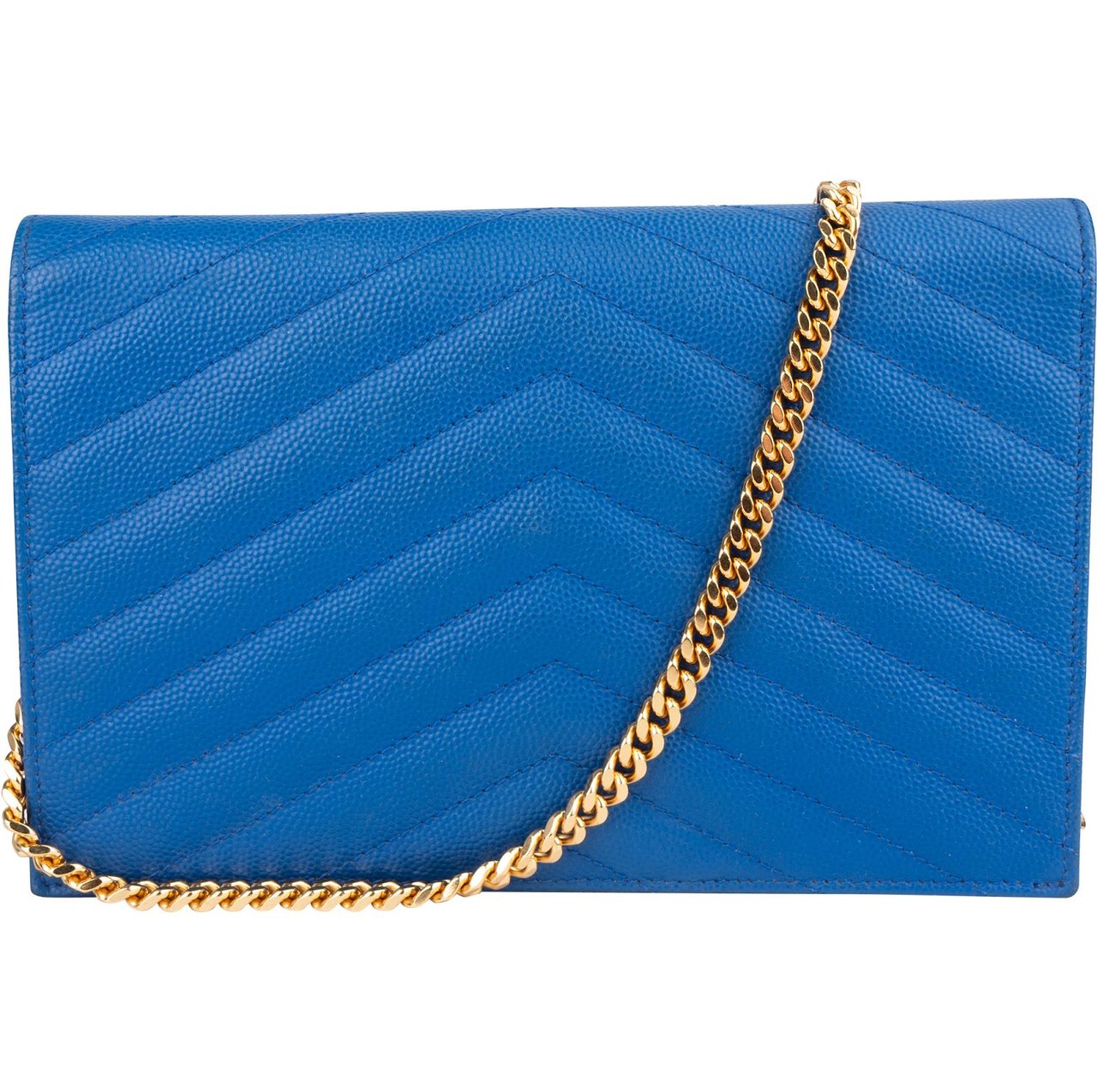 Saint Laurent Saint Laurent Chevron Grain de Poudre Wallet On Chain Crossbody Bag Blauw