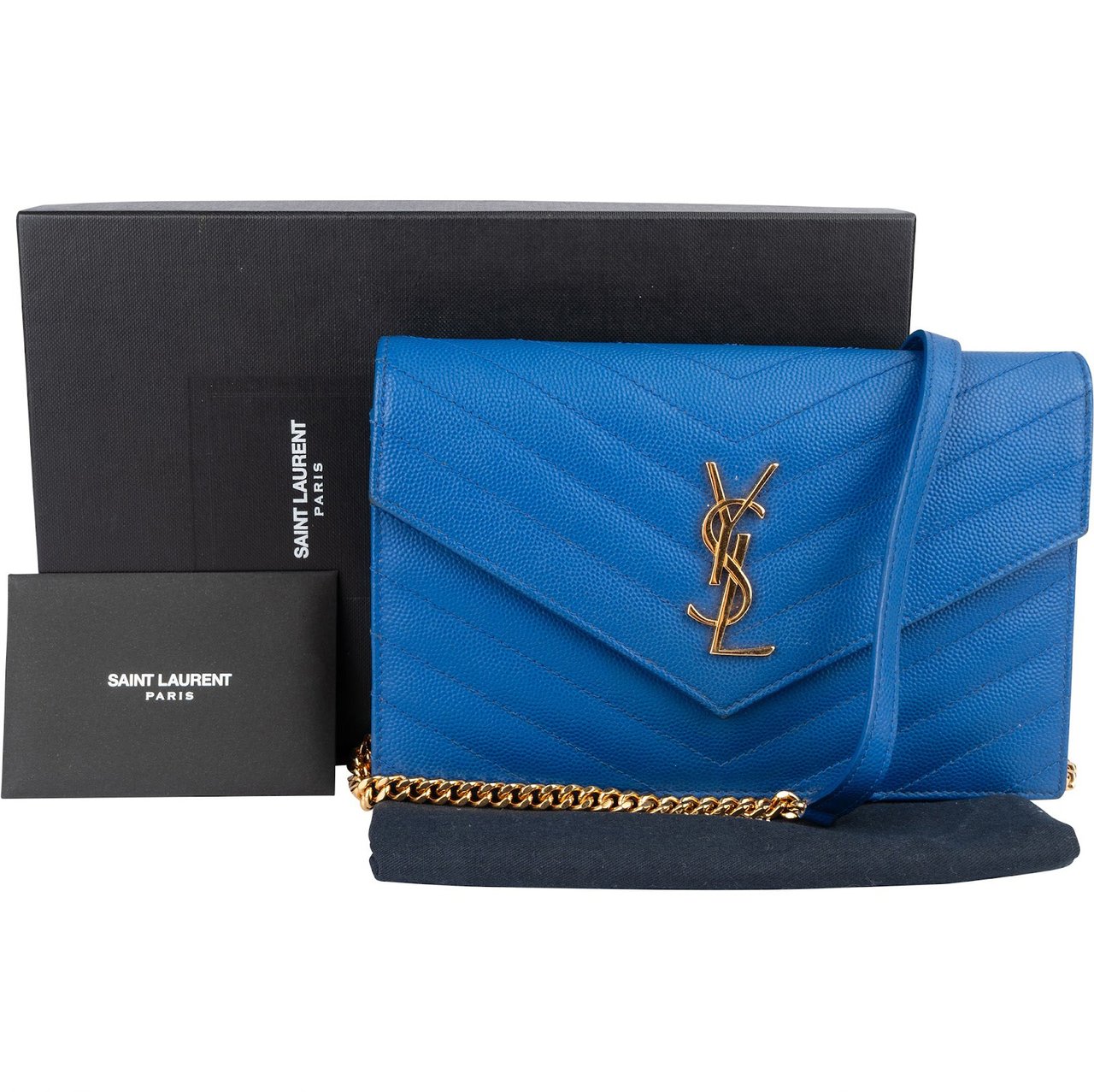 Saint Laurent Saint Laurent Chevron Grain de Poudre Wallet On Chain Crossbody Bag Blauw