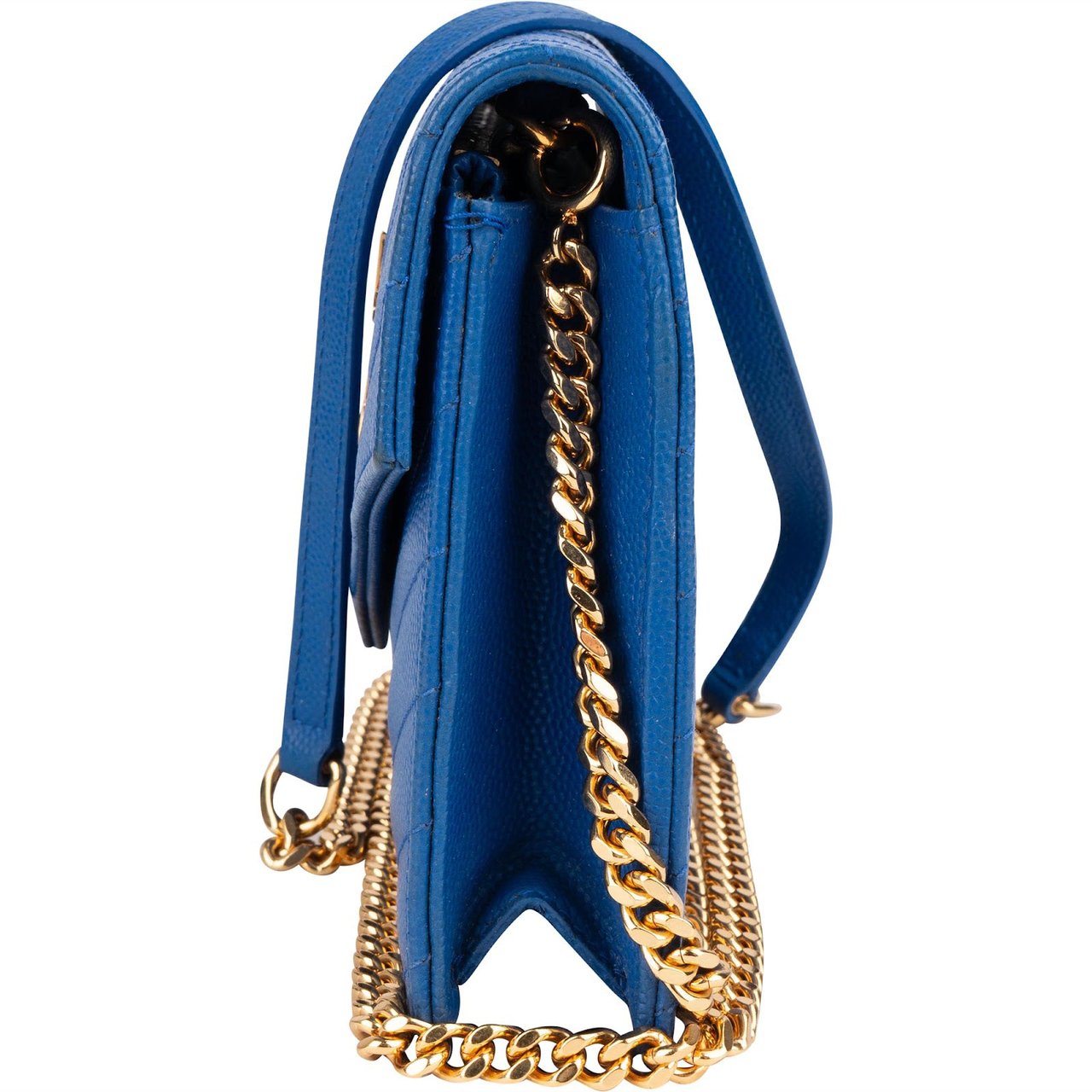 Saint Laurent Saint Laurent Chevron Grain de Poudre Wallet On Chain Crossbody Bag Blauw