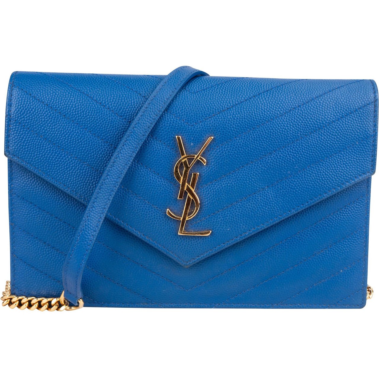 Saint Laurent Saint Laurent Chevron Grain de Poudre Wallet On Chain Crossbody Bag Blauw