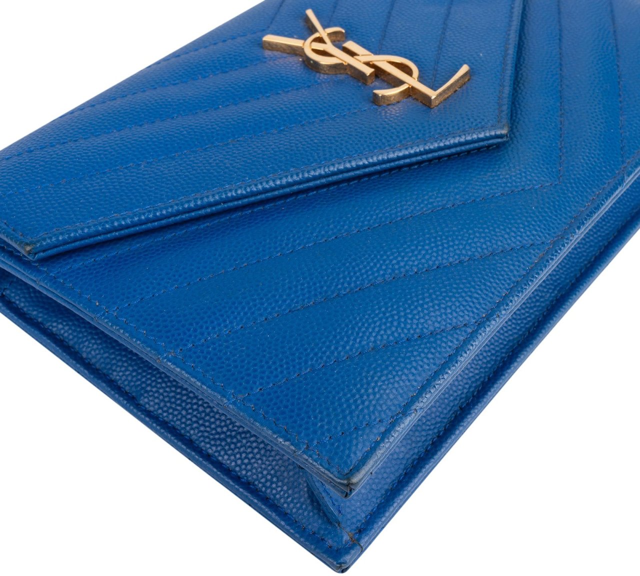 Saint Laurent Saint Laurent Chevron Grain de Poudre Wallet On Chain Crossbody Bag Blauw