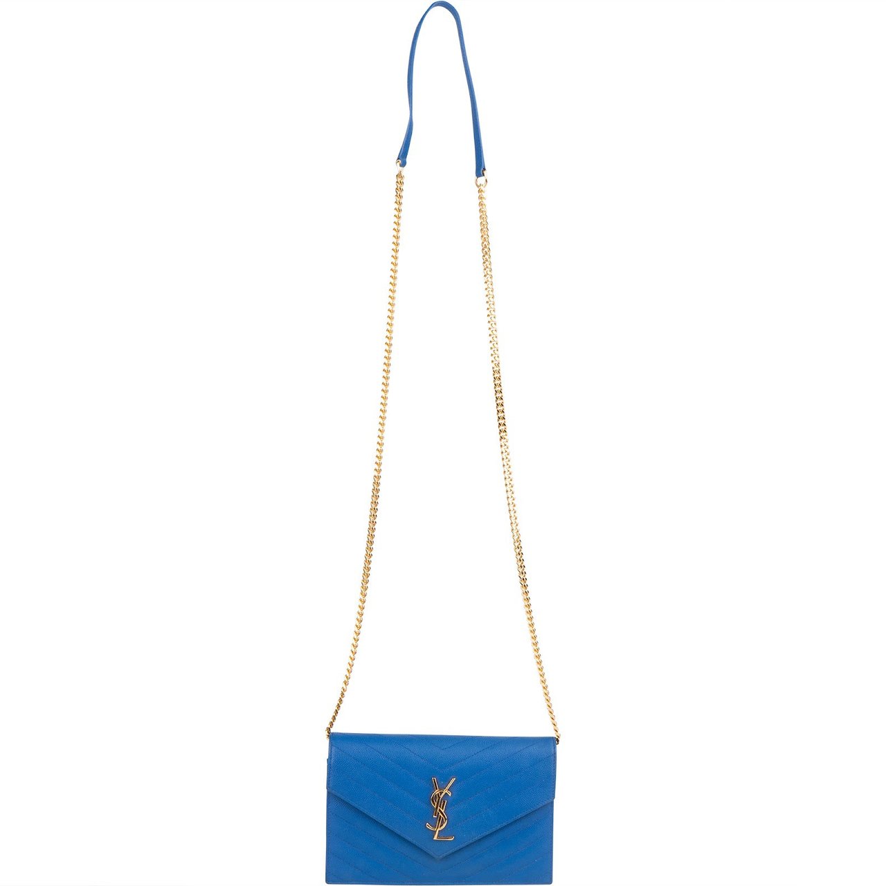 Saint Laurent Saint Laurent Chevron Grain de Poudre Wallet On Chain Crossbody Bag Blauw