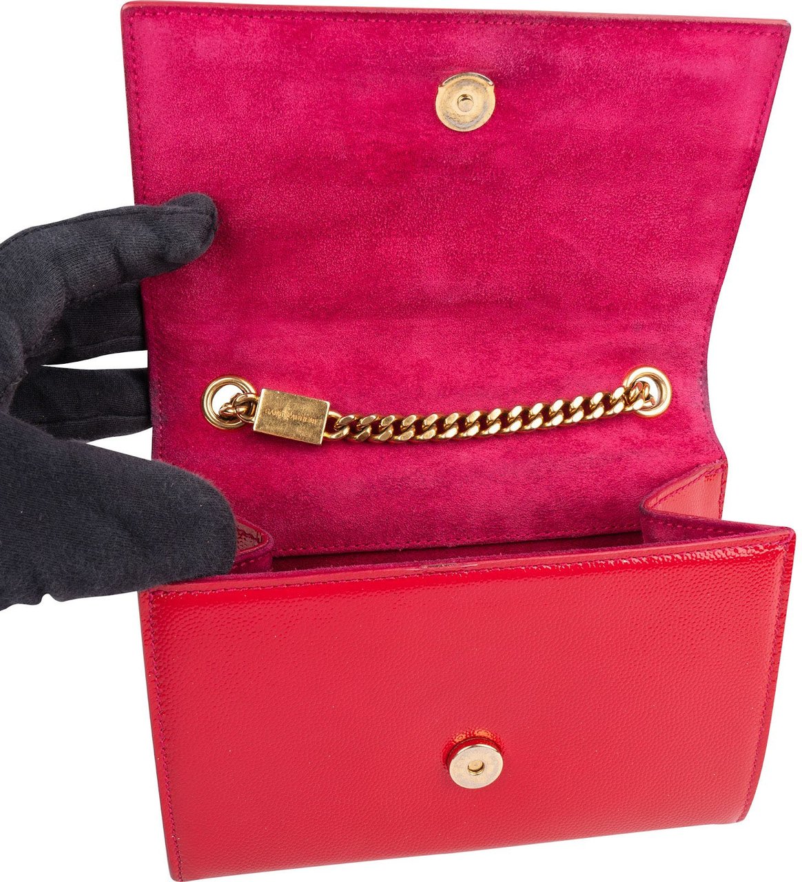 Saint Laurent Saint Laurent Patent Leather Kate Chain Crossbody Bag Rood